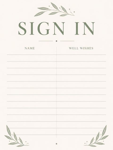 Guest sign-in sheet in the Sage Green Minimalist 55th Birthday design