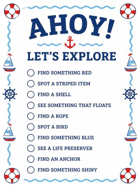 Scavenger hunt in the Red and Blue Sailboat 1st Birthday design