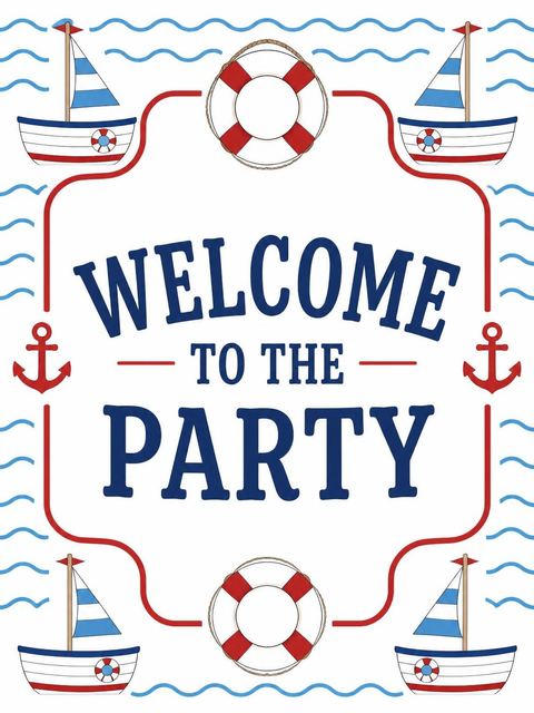 Welcome sign in the Red and Blue Sailboat 1st Birthday design