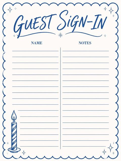 Guest sign-in sheet in the Blue Scalloped Border 35th Birthday Invitation design