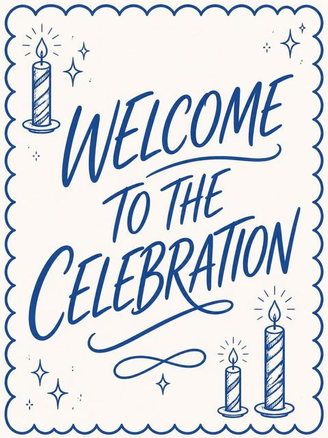 Welcome sign in the Blue Scalloped Border 35th Birthday Invitation design