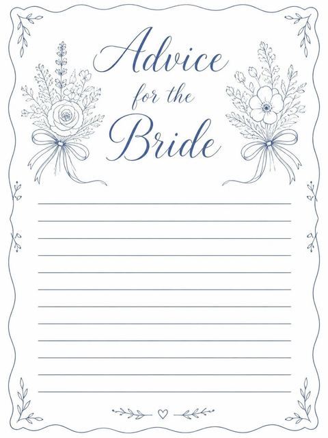 Advice card in the Deep Blue Ink Floral Bridal Shower design