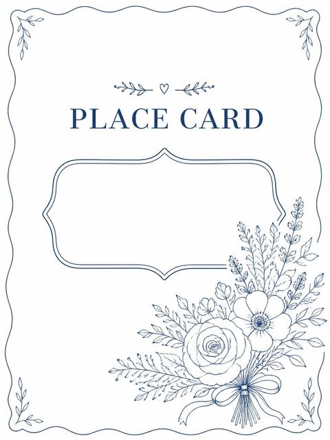 Place card in the Deep Blue Ink Floral Bridal Shower design