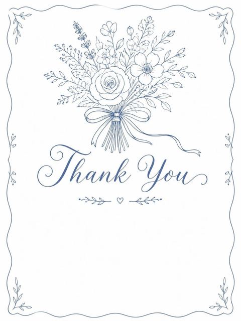 Thank-you flat in the Deep Blue Ink Floral Bridal Shower design