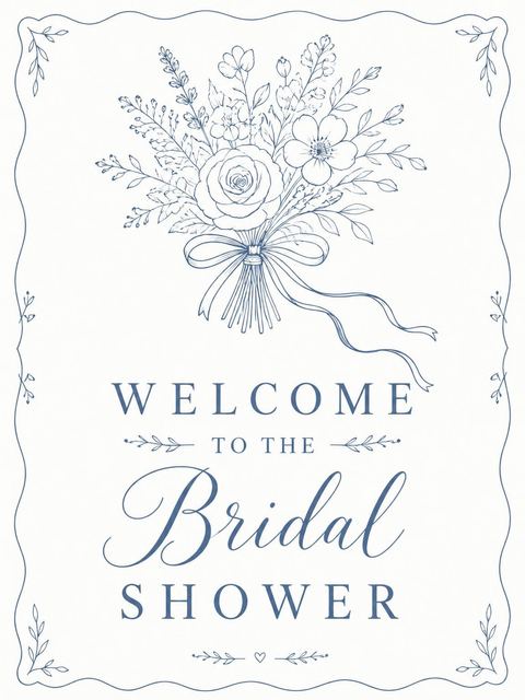 Welcome sign in the Deep Blue Ink Floral Bridal Shower design