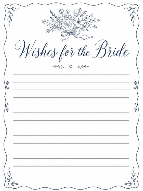 Wishes page in the Deep Blue Ink Floral Bridal Shower design
