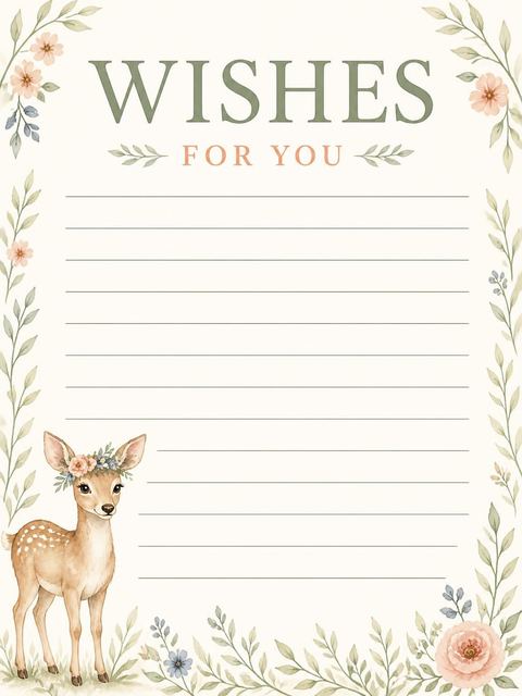 Wishes page in the Watercolor Fawn Floral 3rd Birthday design