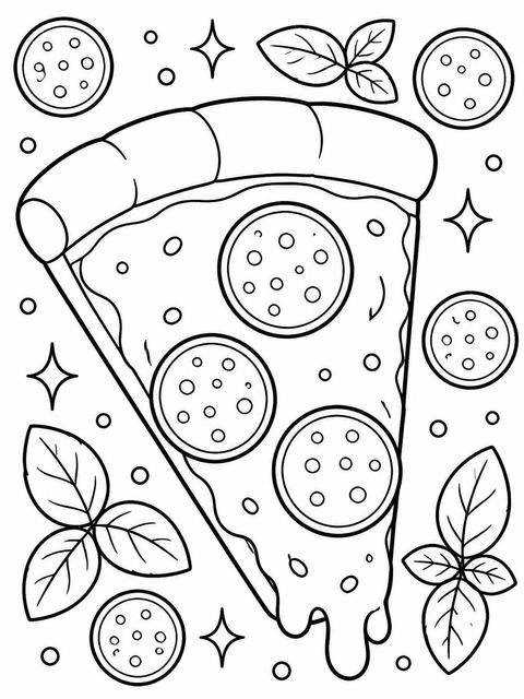Coloring sheet in the Pepperoni Pizza Illustration 4th Birthday design