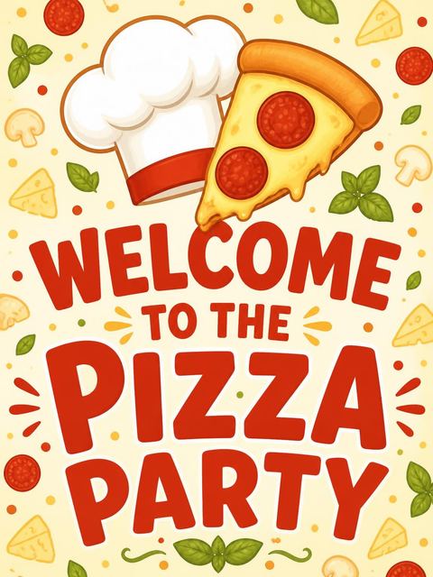 Welcome sign in the Pepperoni Pizza Illustration 4th Birthday design