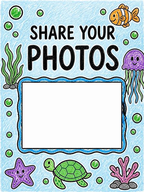 Hashtag card in the Crayon Sea-Life 6th Birthday Invitation design