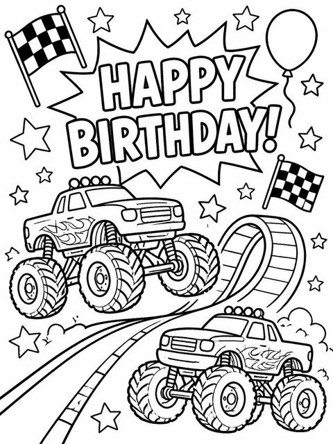 Coloring sheet in the Crayon Texture Monster Truck Birthday design