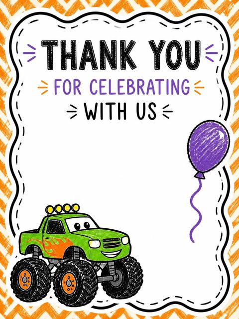Thank-you flat in the Crayon Texture Monster Truck Birthday design
