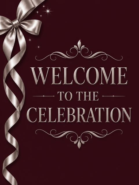 Welcome sign in the Burgundy Silver Ribbon 35th Birthday Invitation design