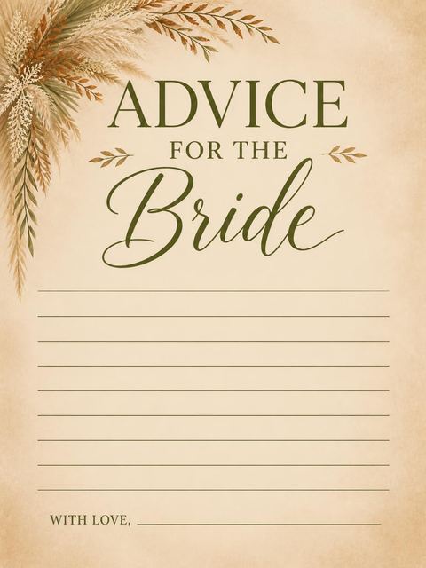 Advice card in the Dried Pampas Grass Bridal Shower design