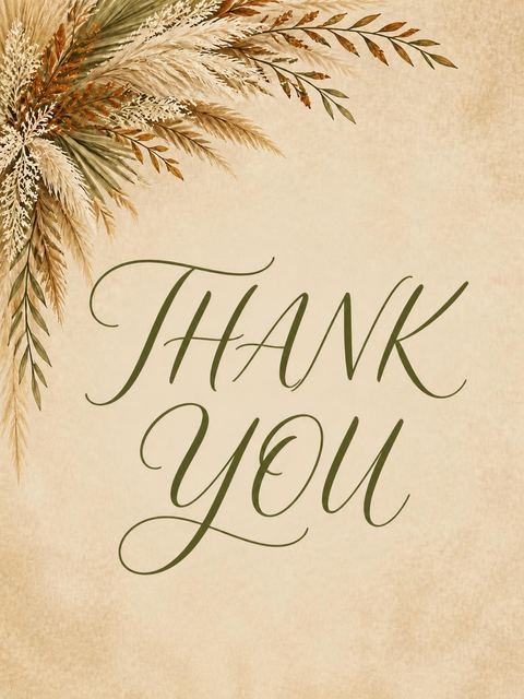 Thank-you flat in the Dried Pampas Grass Bridal Shower design