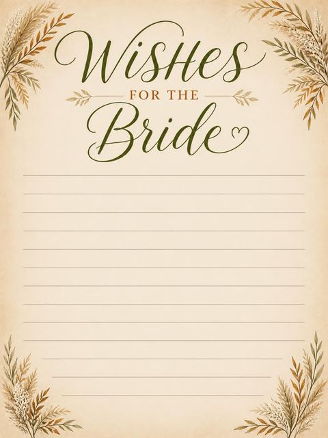 Wishes page in the Dried Pampas Grass Bridal Shower design