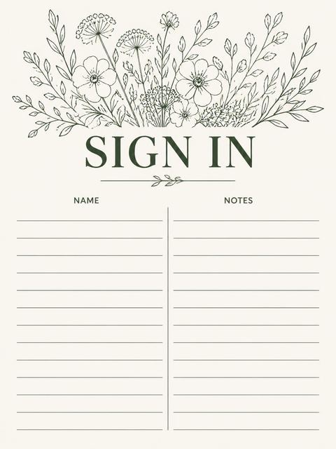 Guest sign-in sheet in the Cream Pen-and-Ink Table Setting Birthday design