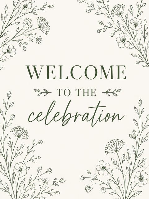 Welcome sign in the Cream Pen-and-Ink Table Setting Birthday design