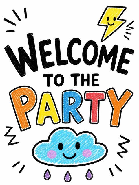 Welcome sign in the Crayon Weather Motif 3rd Birthday design