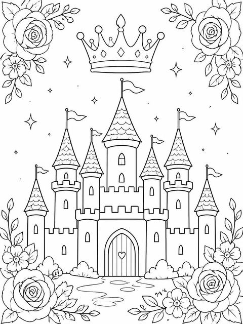Coloring sheet in the Blush Watercolor Castle 4th Birthday Invitation design