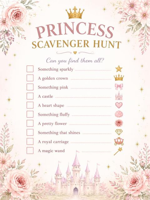 Scavenger hunt in the Blush Watercolor Castle 4th Birthday Invitation design
