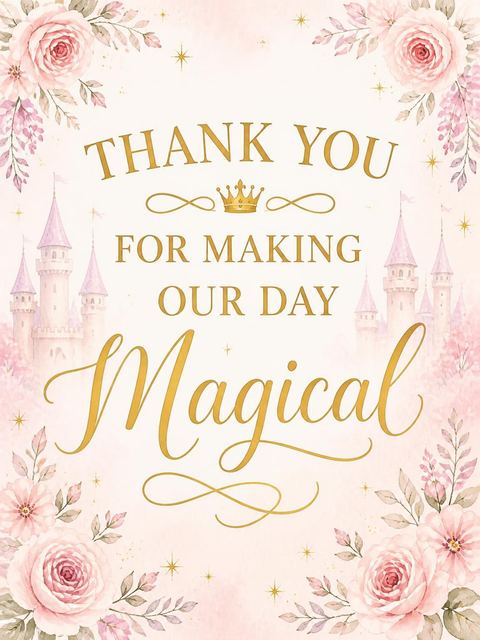 Thank-you flat in the Blush Watercolor Castle 4th Birthday Invitation design