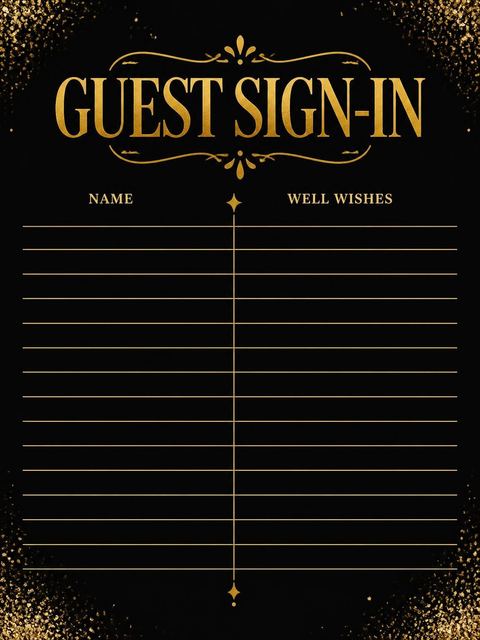 Guest sign-in sheet in the Gold Foil Black 30th Birthday design