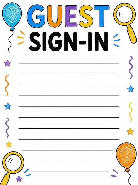 Guest sign-in sheet in the Crayon Doodle Motif 3rd Birthday Invitation design
