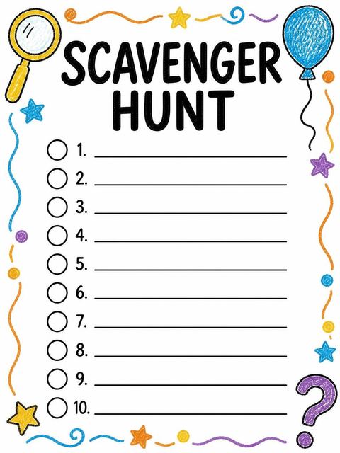 Scavenger hunt in the Crayon Doodle Motif 3rd Birthday Invitation design