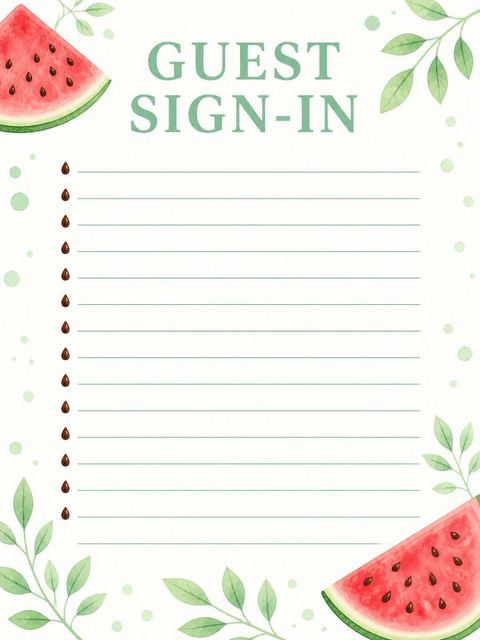 Guest sign-in sheet in the Watercolor Watermelon 1st Birthday Invitation design
