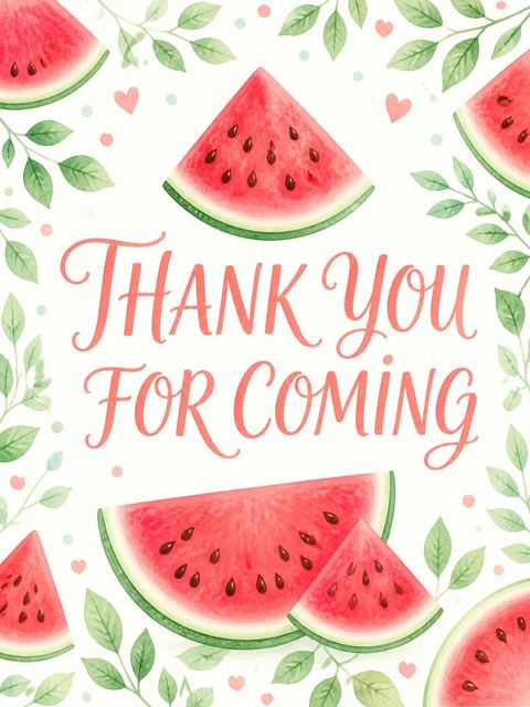 Thank-you flat in the Watercolor Watermelon 1st Birthday Invitation design