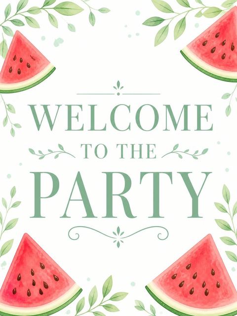 Welcome sign in the Watercolor Watermelon 1st Birthday Invitation design