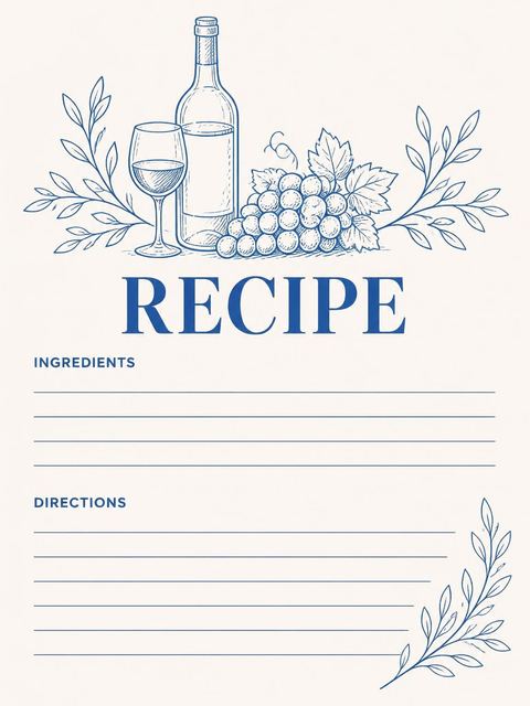 Recipe card in the Blue Line Art Bistro Birthday Dinner design