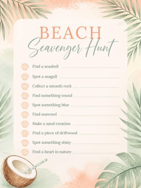 Scavenger hunt in the Peach and Sage Watercolor Beach Party design