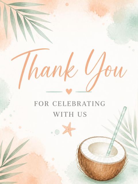 Thank-you flat in the Peach and Sage Watercolor Beach Party design