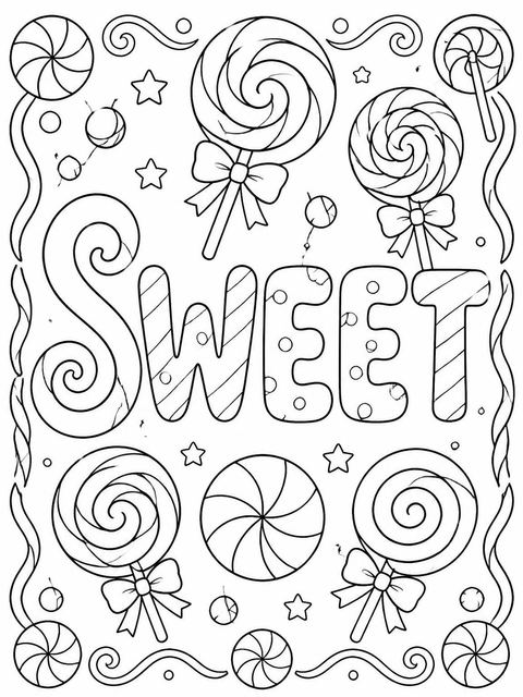 Coloring sheet in the Pastel Lollipop Candy 4th Birthday design
