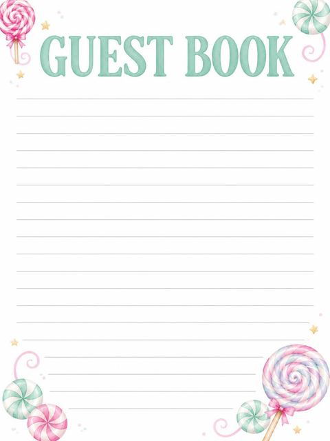 Guest sign-in sheet in the Pastel Lollipop Candy 4th Birthday design