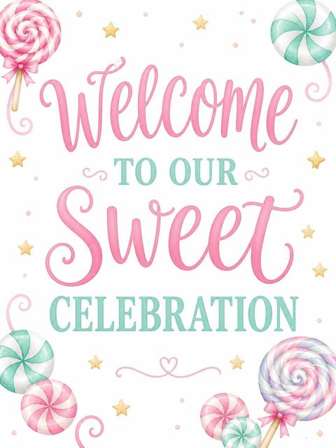 Welcome sign in the Pastel Lollipop Candy 4th Birthday design