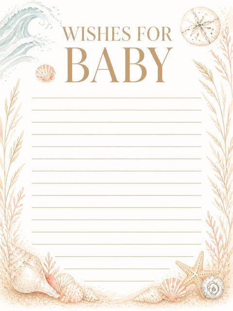 Wishes page in the Watercolor Pelican Coastal Baby Shower design
