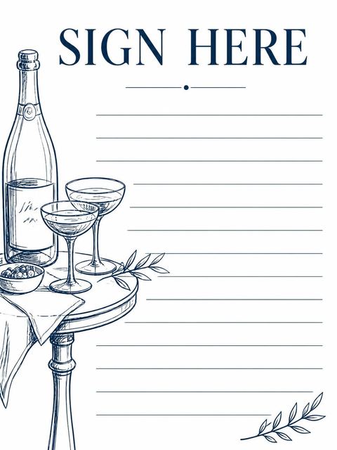 Guestbook signing card in the Navy Ink Sketch Champagne 40th Birthday design