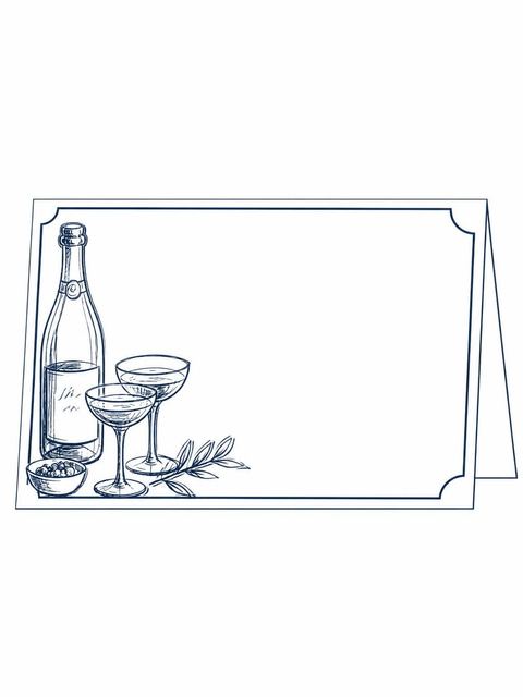 Place card in the Navy Ink Sketch Champagne 40th Birthday design
