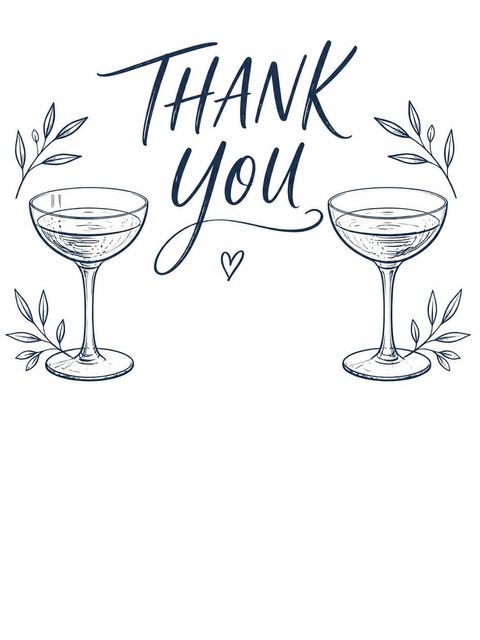 Thank-you flat in the Navy Ink Sketch Champagne 40th Birthday design