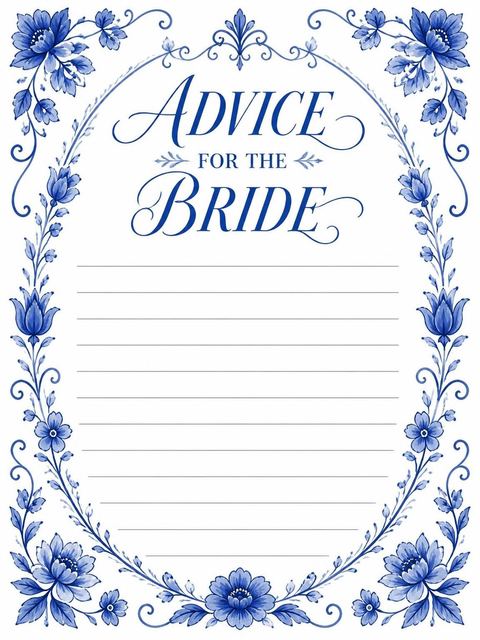 Advice card in the Delft Blue Porcelain Bridal Shower design