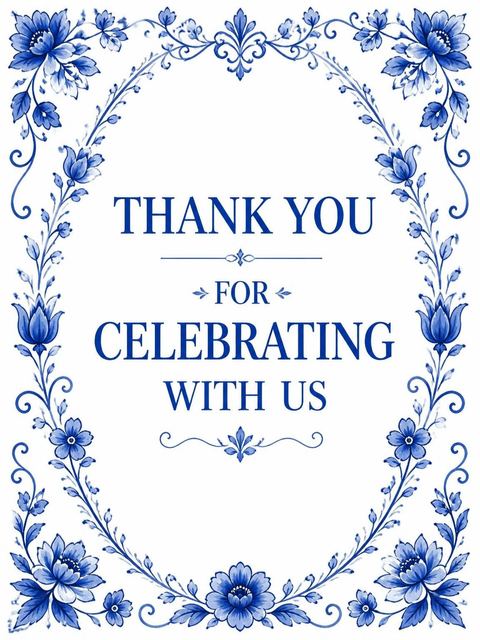 Thank-you flat in the Delft Blue Porcelain Bridal Shower design