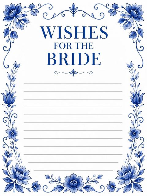 Wishes page in the Delft Blue Porcelain Bridal Shower design