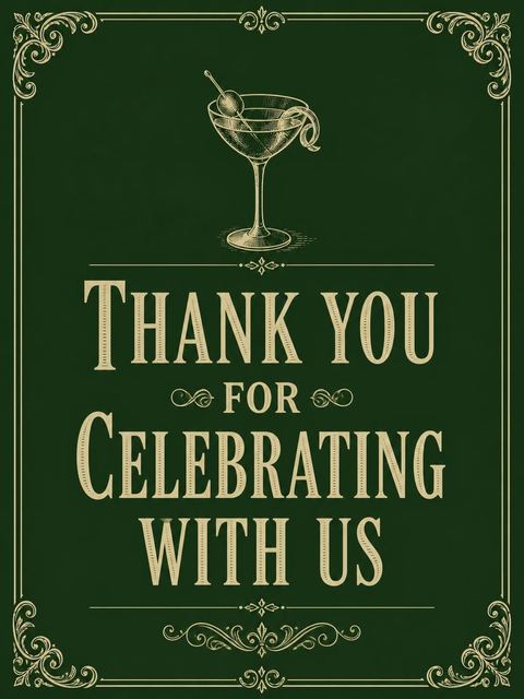 Thank-you flat in the Forest Green Martini 60th Birthday design