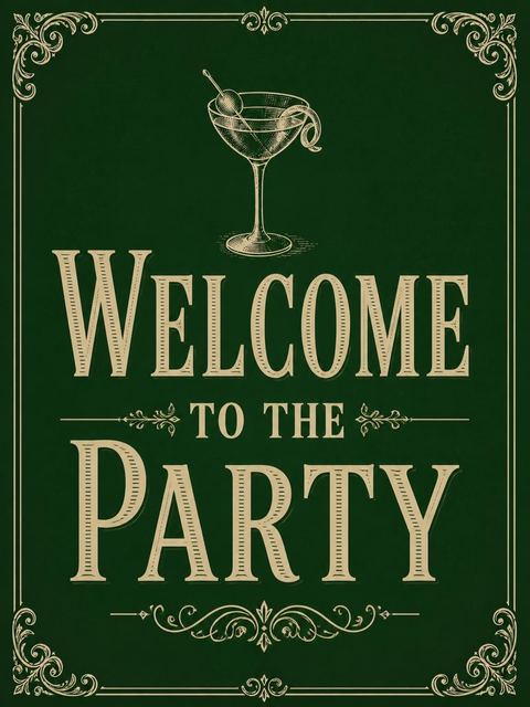 Welcome sign in the Forest Green Martini 60th Birthday design