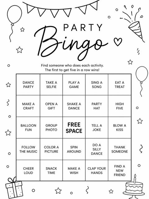Bingo grid in the Minimalist Black and White 9th Birthday design