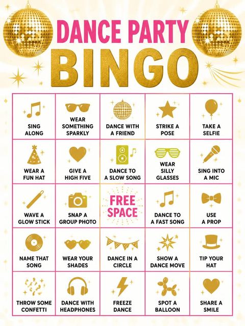 Bingo grid in the Gold Disco Ball 5th Birthday design