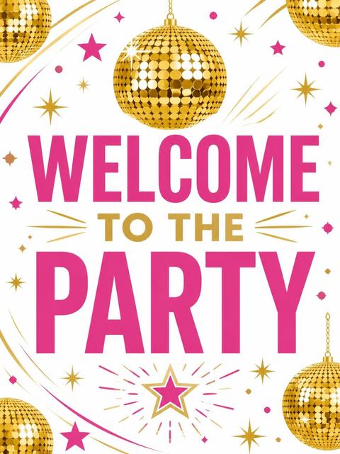 Welcome sign in the Gold Disco Ball 5th Birthday design